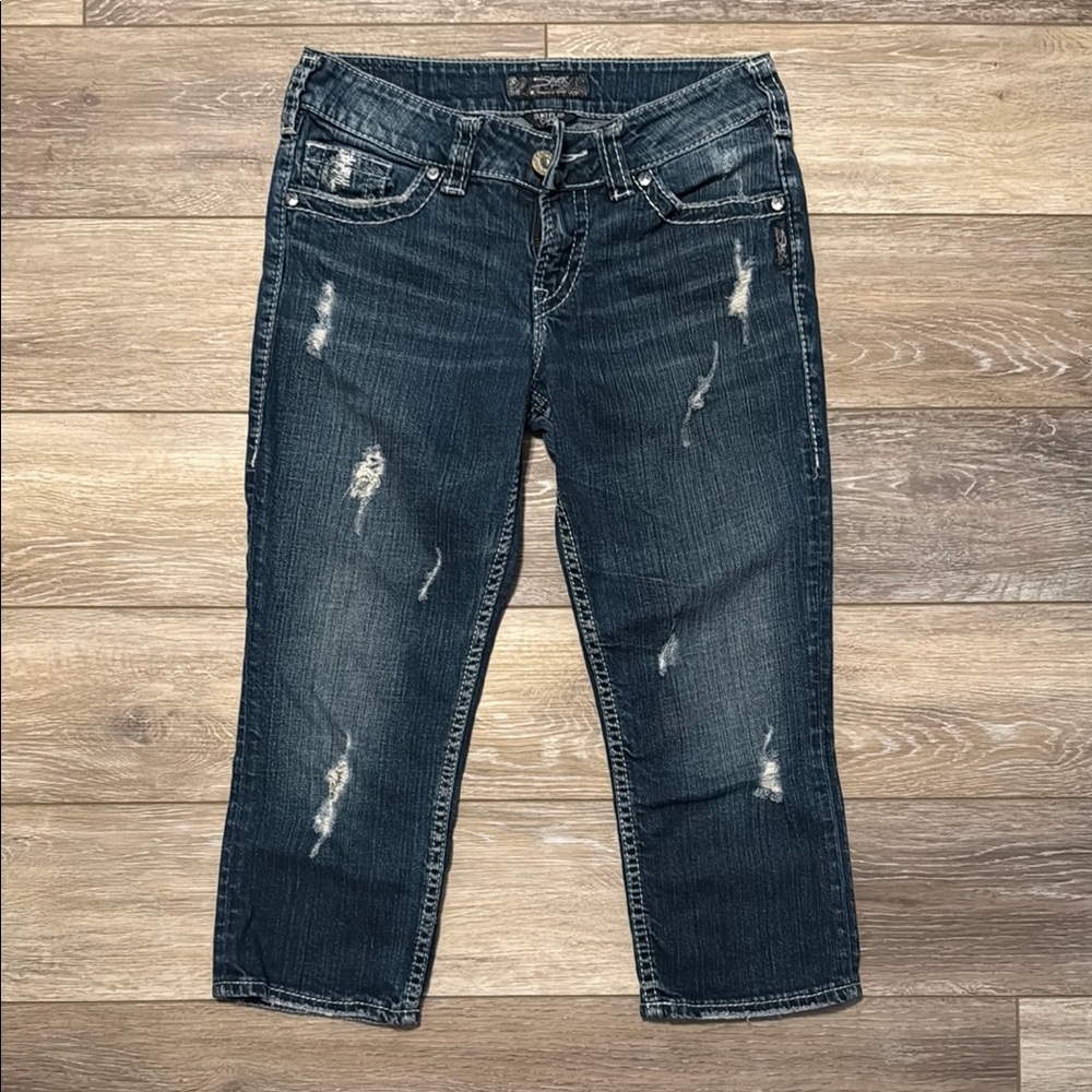 Silver Jeans Blue Cropped Distressed Denim